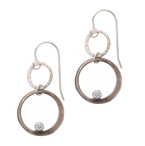 Double Circle Drop Earrings with Cubic Zirconia