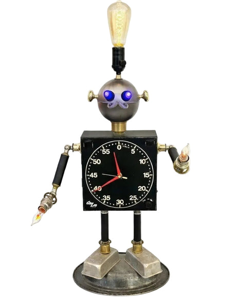 Black Clock Robot Sculpture