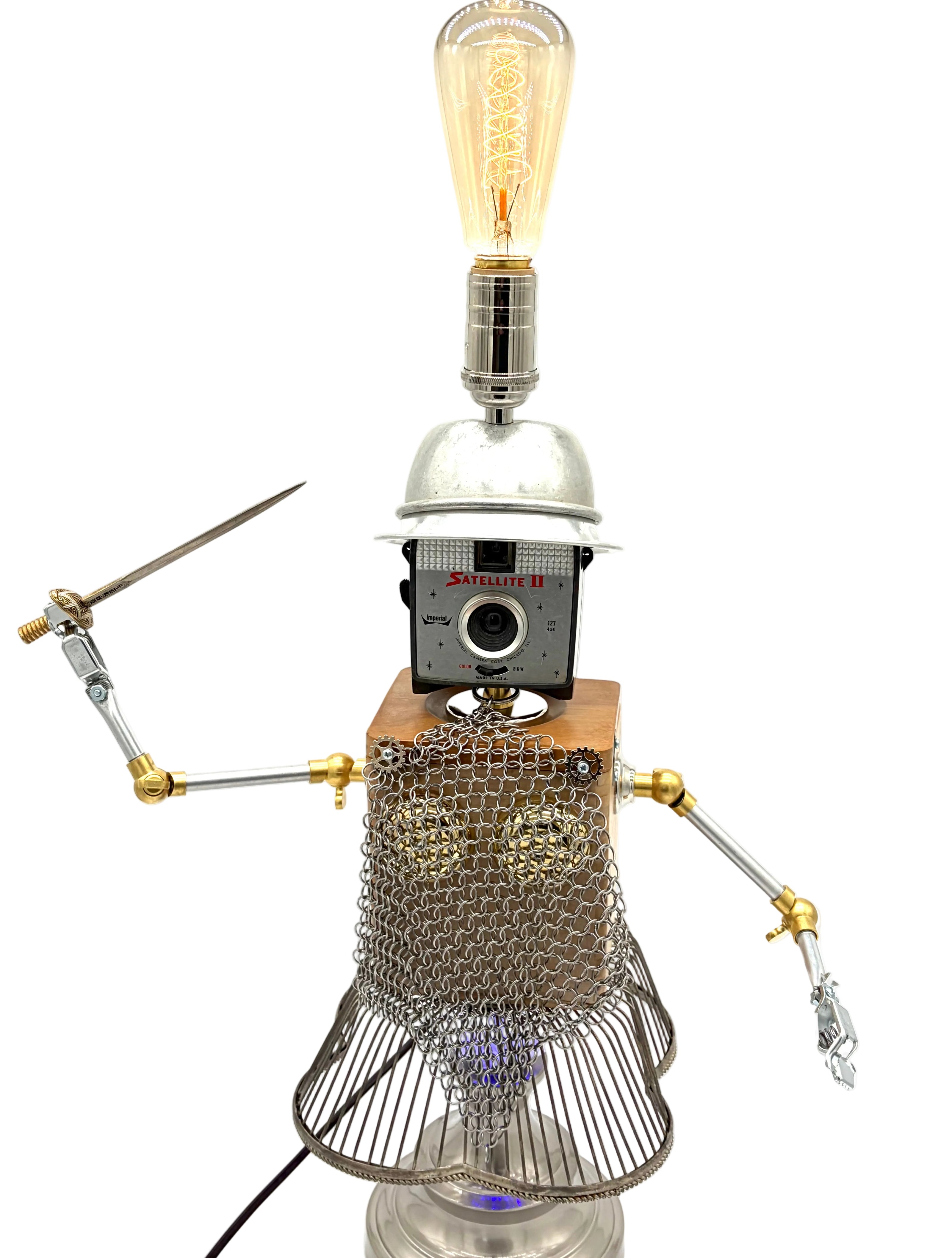 Chainmail Warrior Girl Lamp Sculpture