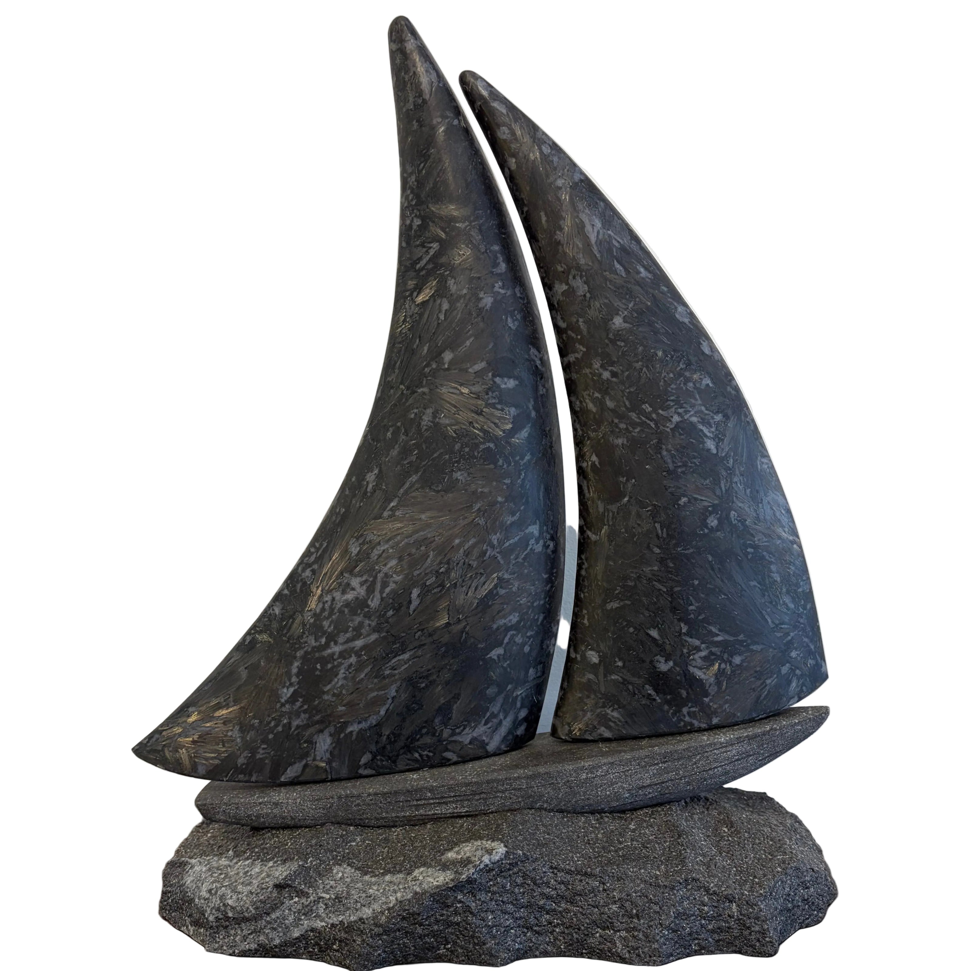 Stone Sailboat Sculpture
