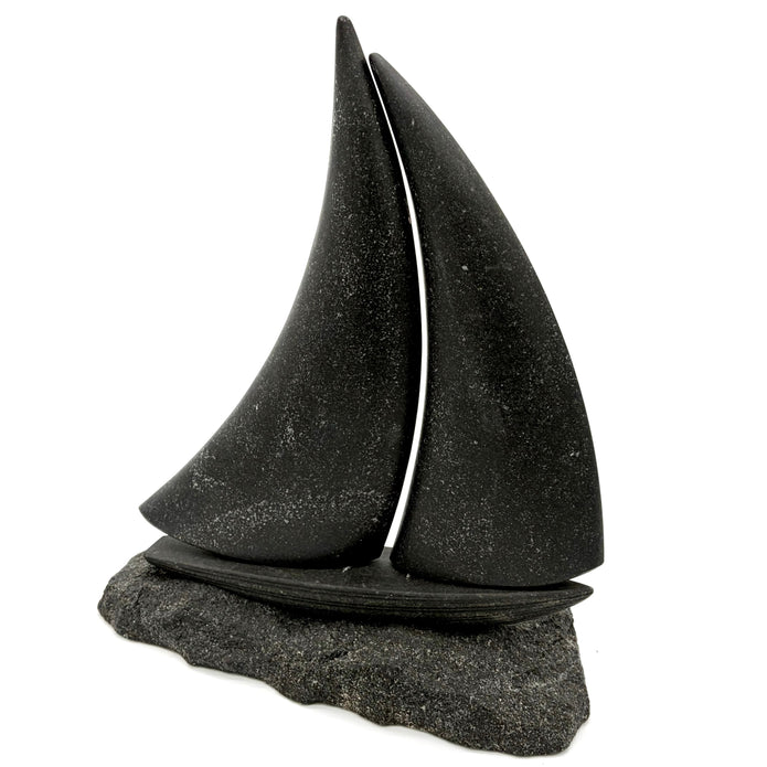 Stone Sailboat Sculpture