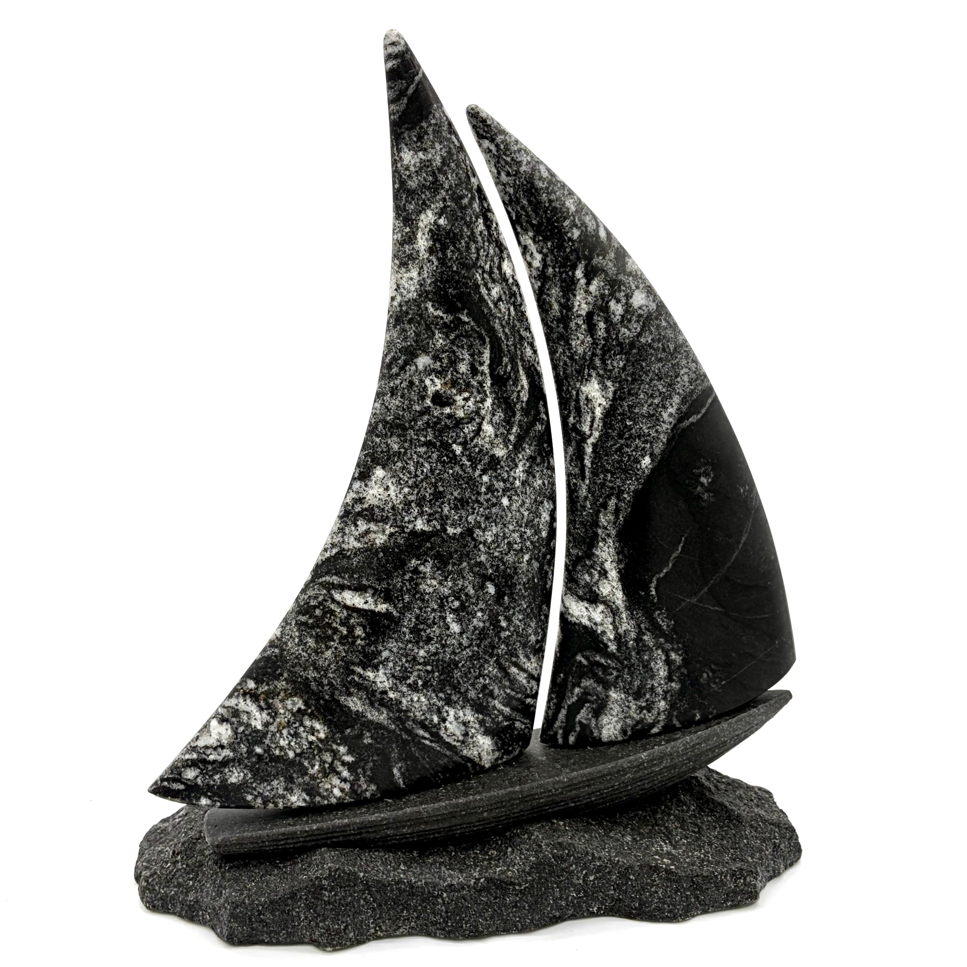 Stone Sailboat Sculpture