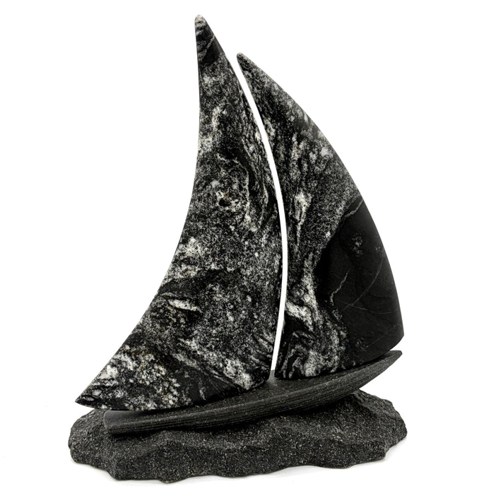 Stone Sailboat Sculpture