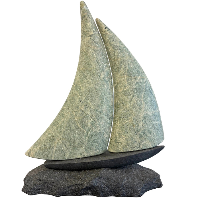 Stone Sailboat Sculpture