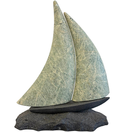 Stone Sailboat Sculpture