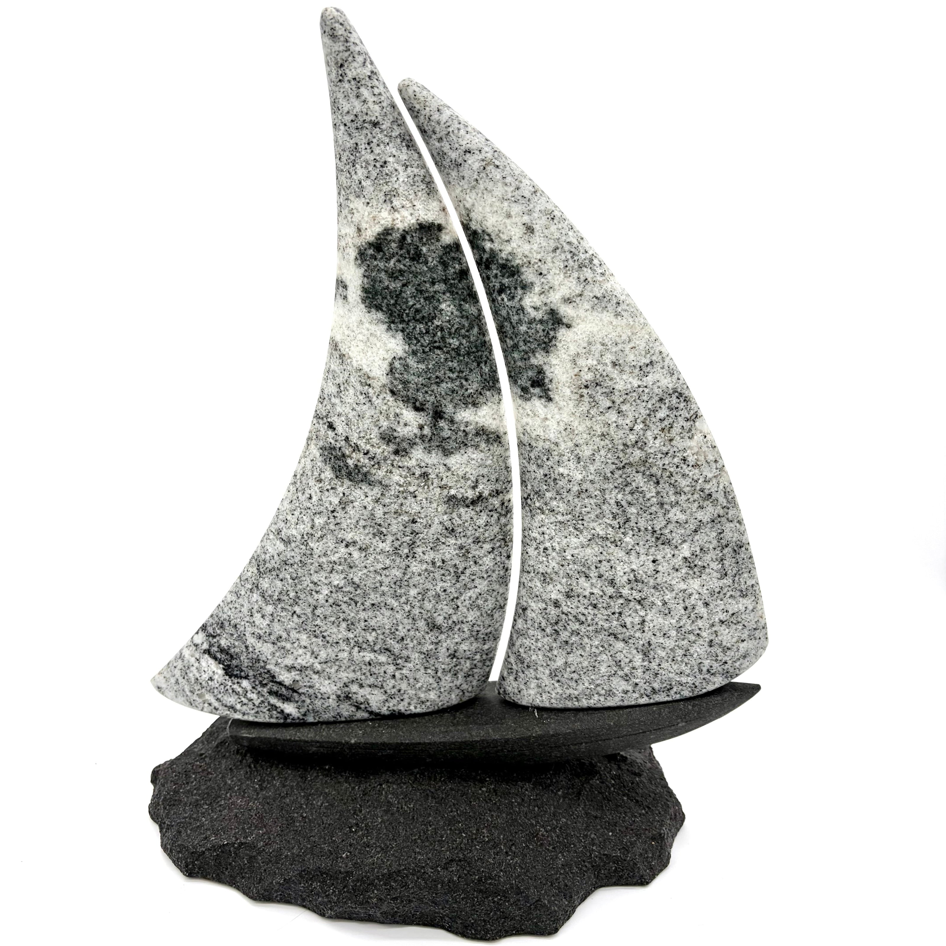 Stone Sailboat Sculpture