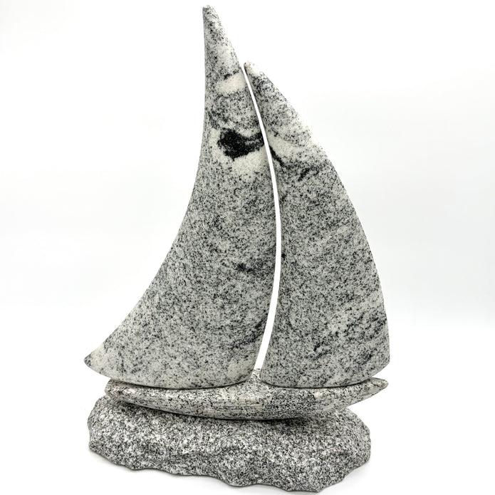 Stone Sailboat Sculpture