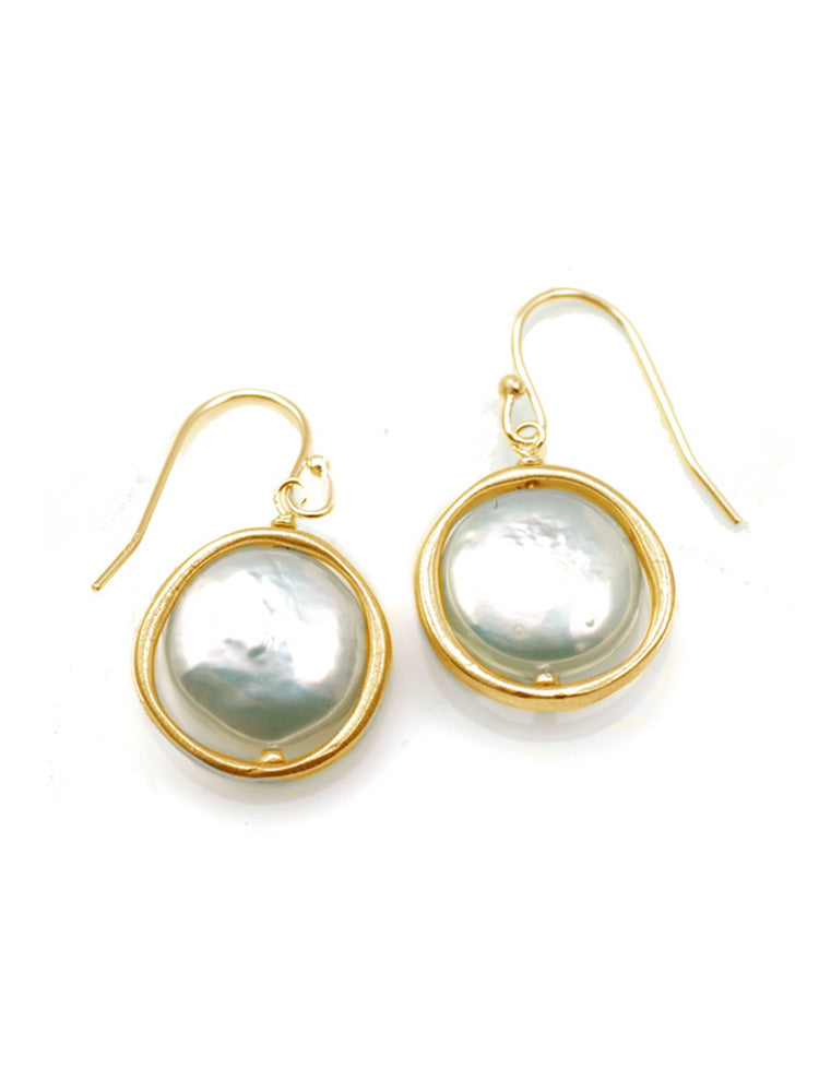 Open Circle with Large Pearl Earrings