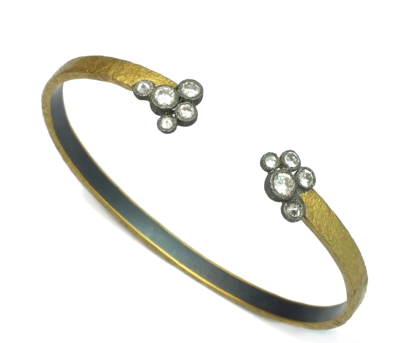 Open Silver and Gold Bracelet with Diamonds