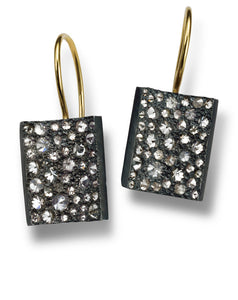 Oxidized Rectangular with Inverted Diamonds Earrings