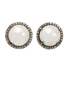 Freshwater and Diamond Pearl Post Earrings