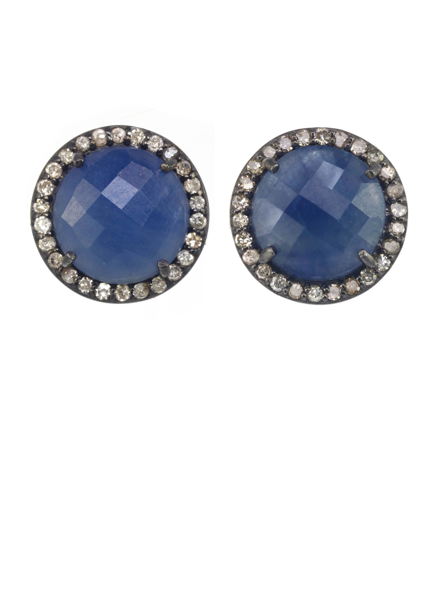 Blue Sapphire and Diamond Post Earrings