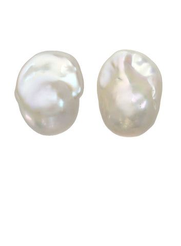 White Baroque Pearl Posts