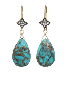 Turquoise and White Sapphire Teardrop Earrings