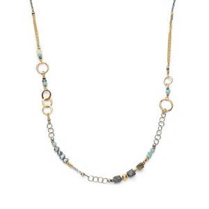Sterling Silver and 14K Gold Filled Necklace with Labradorite and Amazonite