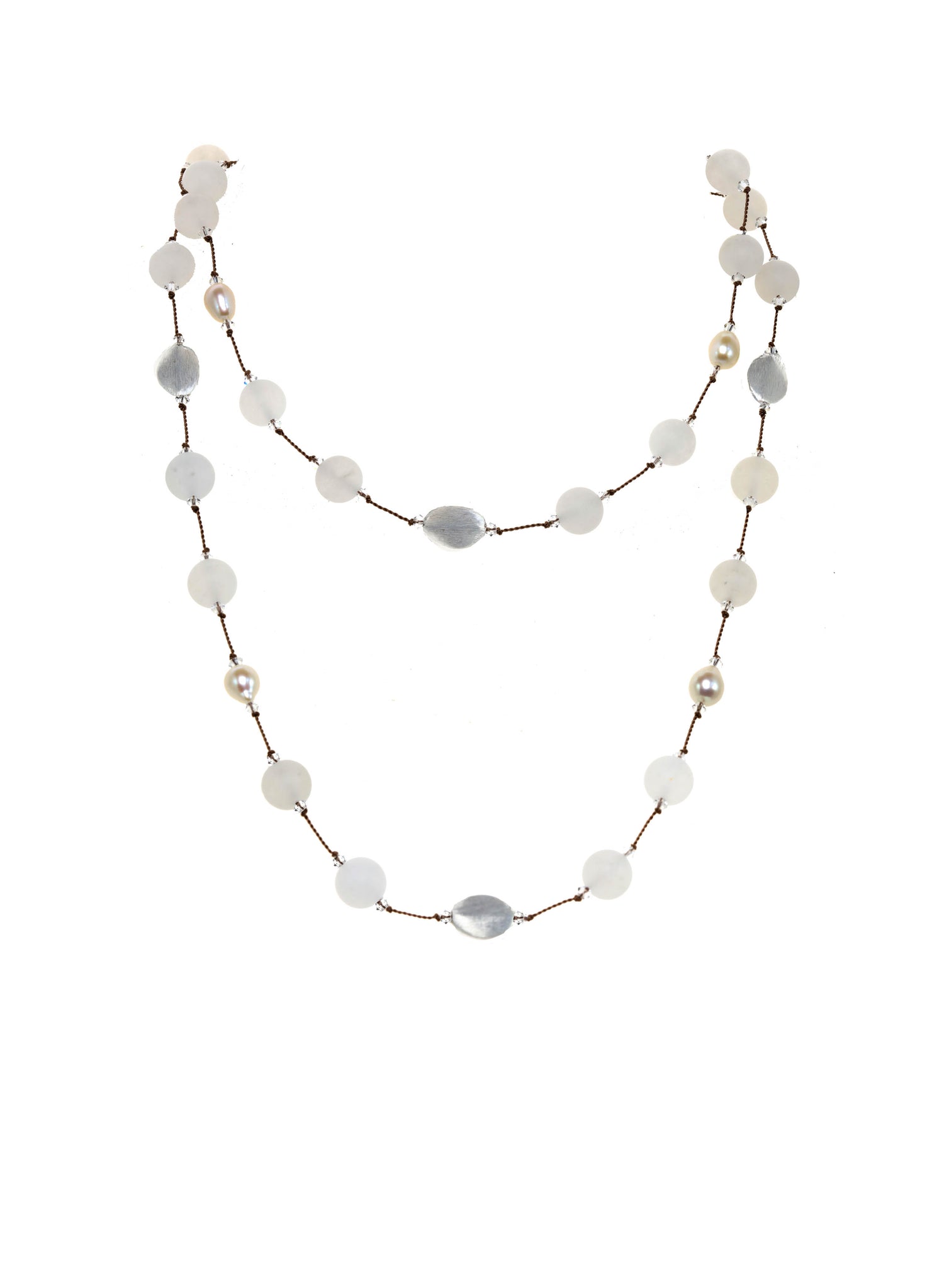 Long White Jade and Baroque Pearl Necklace