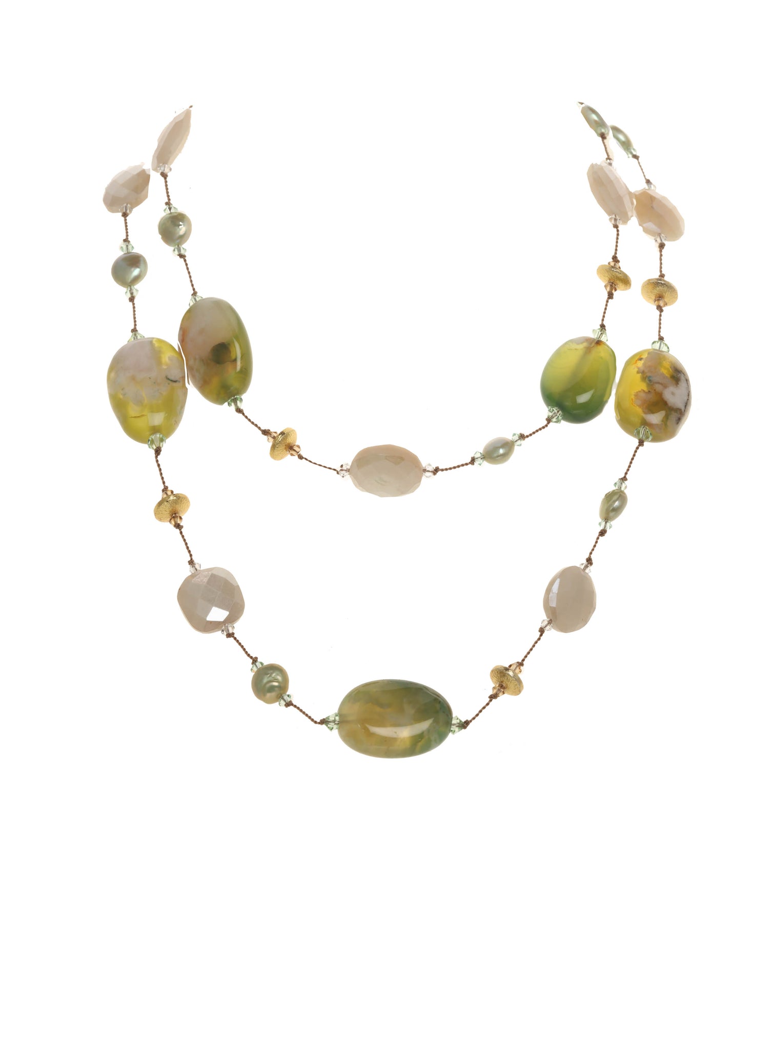 Long Green Agate Blossom Necklace