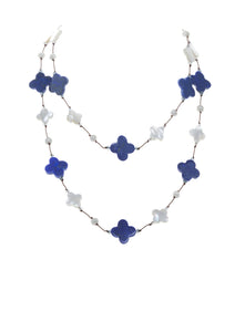 Long Lapis and Mother of Pearl Clover Necklace
