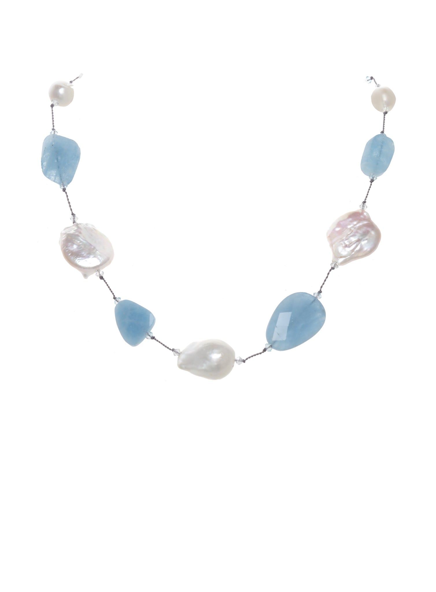 Aquamarine and Baroque Pearl Necklace