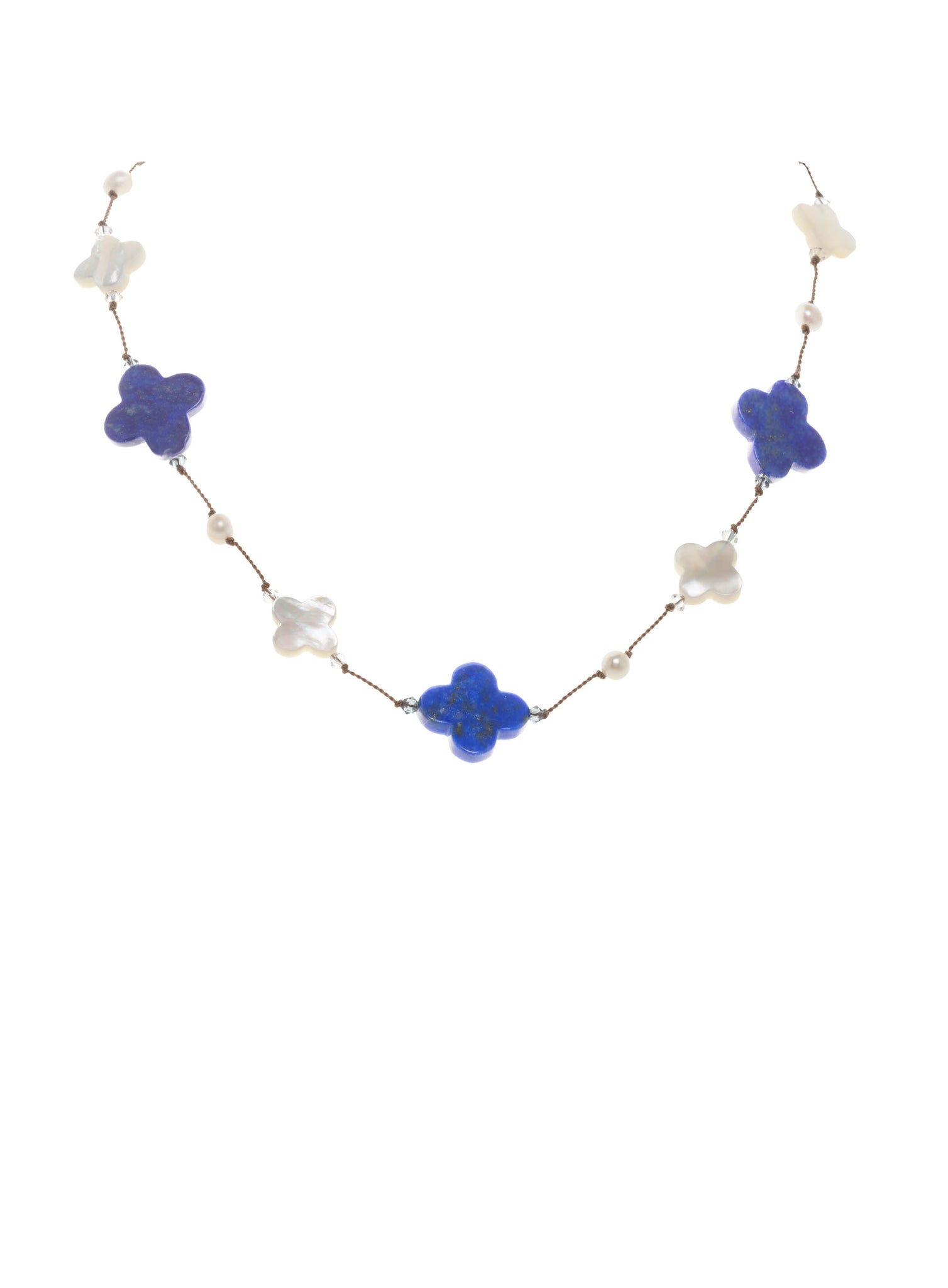 Lapis and Mother of Pearl Clover Necklace