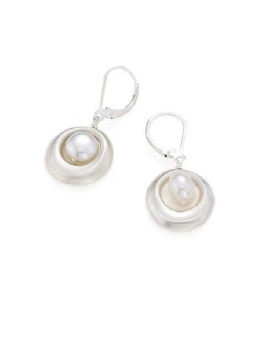 Pearl in Circle Silver Earrings