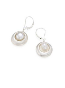 Pearl in Circle Silver Earrings