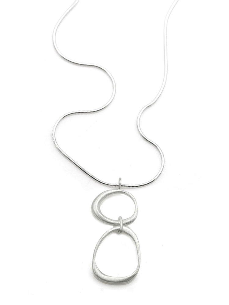Large and Small Organic Circles Silver Necklace