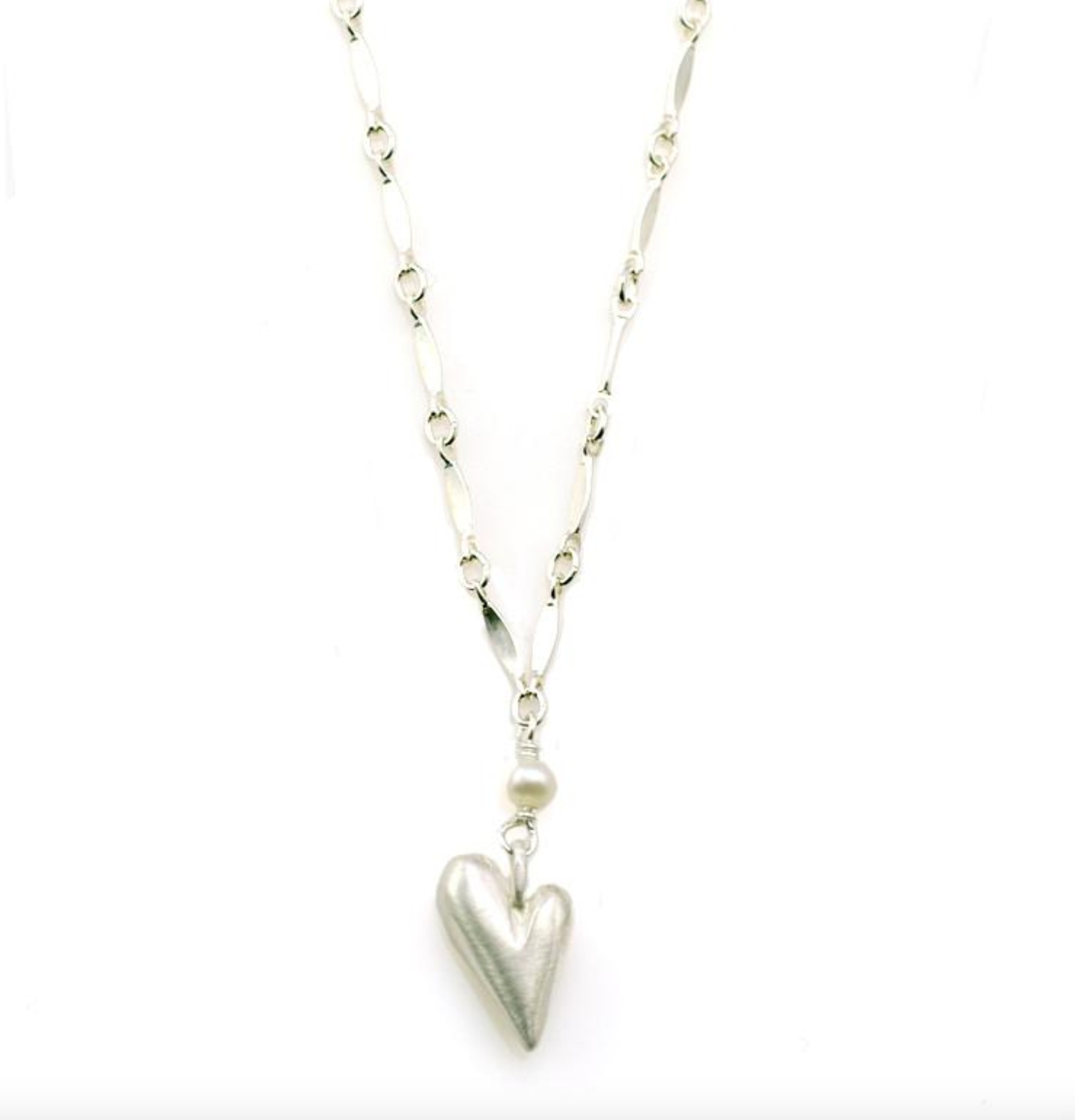 Pearl and Heart Silver Necklace