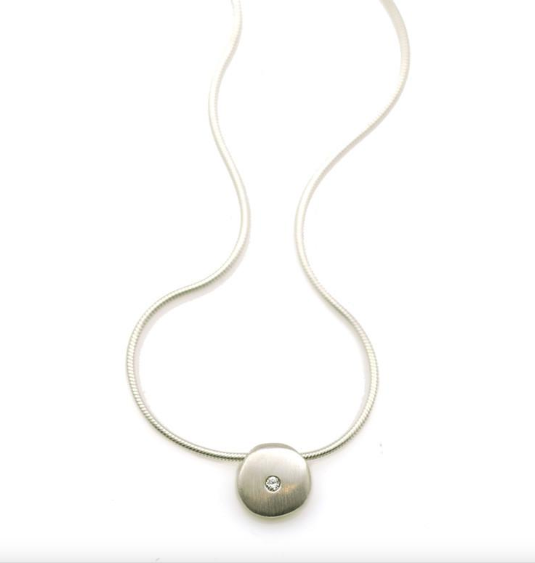 Small Disc with Diamond Silver Necklace