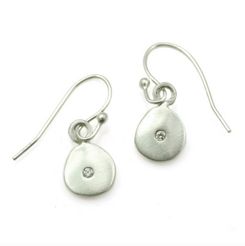 Hanging Disc with Diamond Silver Earrings