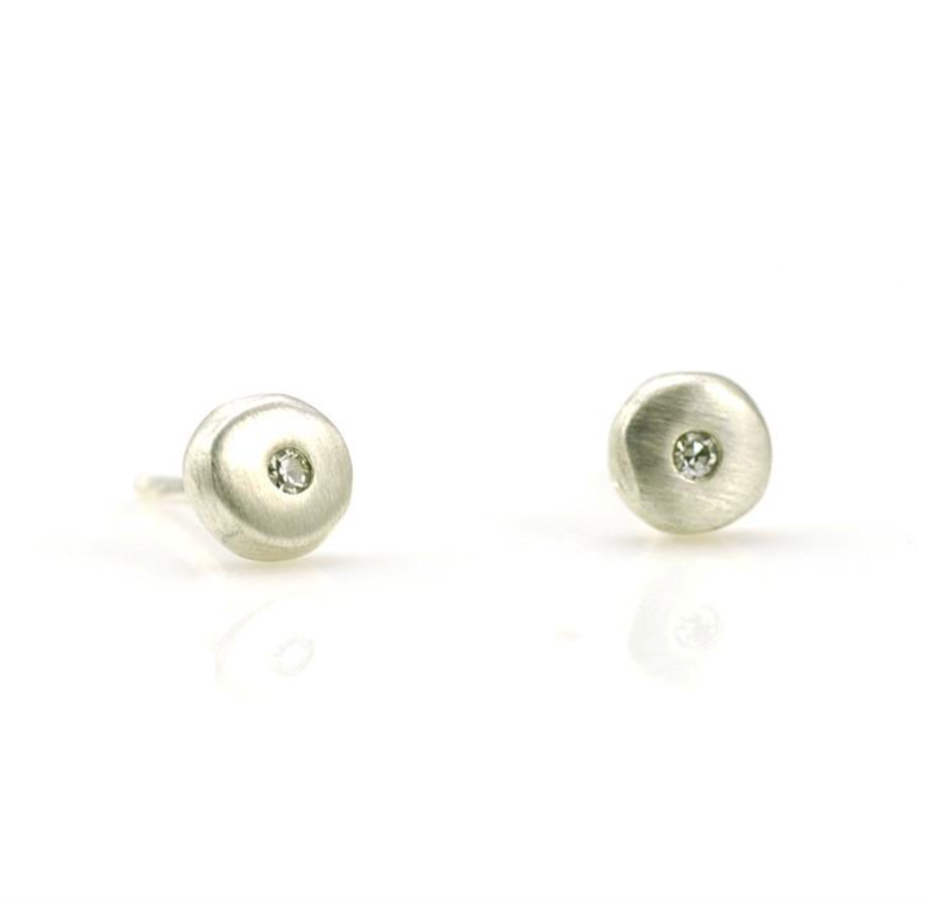 Tiny Silver Circular Posts with Diamond Earrings
