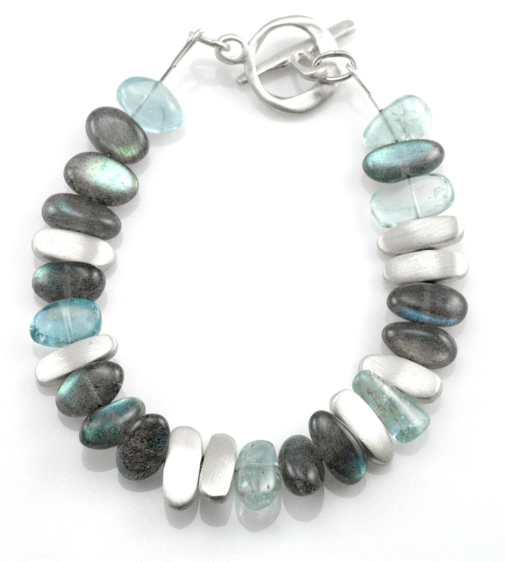 Labradorite, Aquamarine, and Silver Bracelet