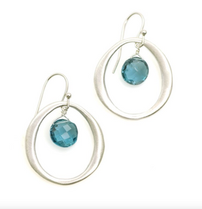 Silver Circle with Blue Topaz Earrings